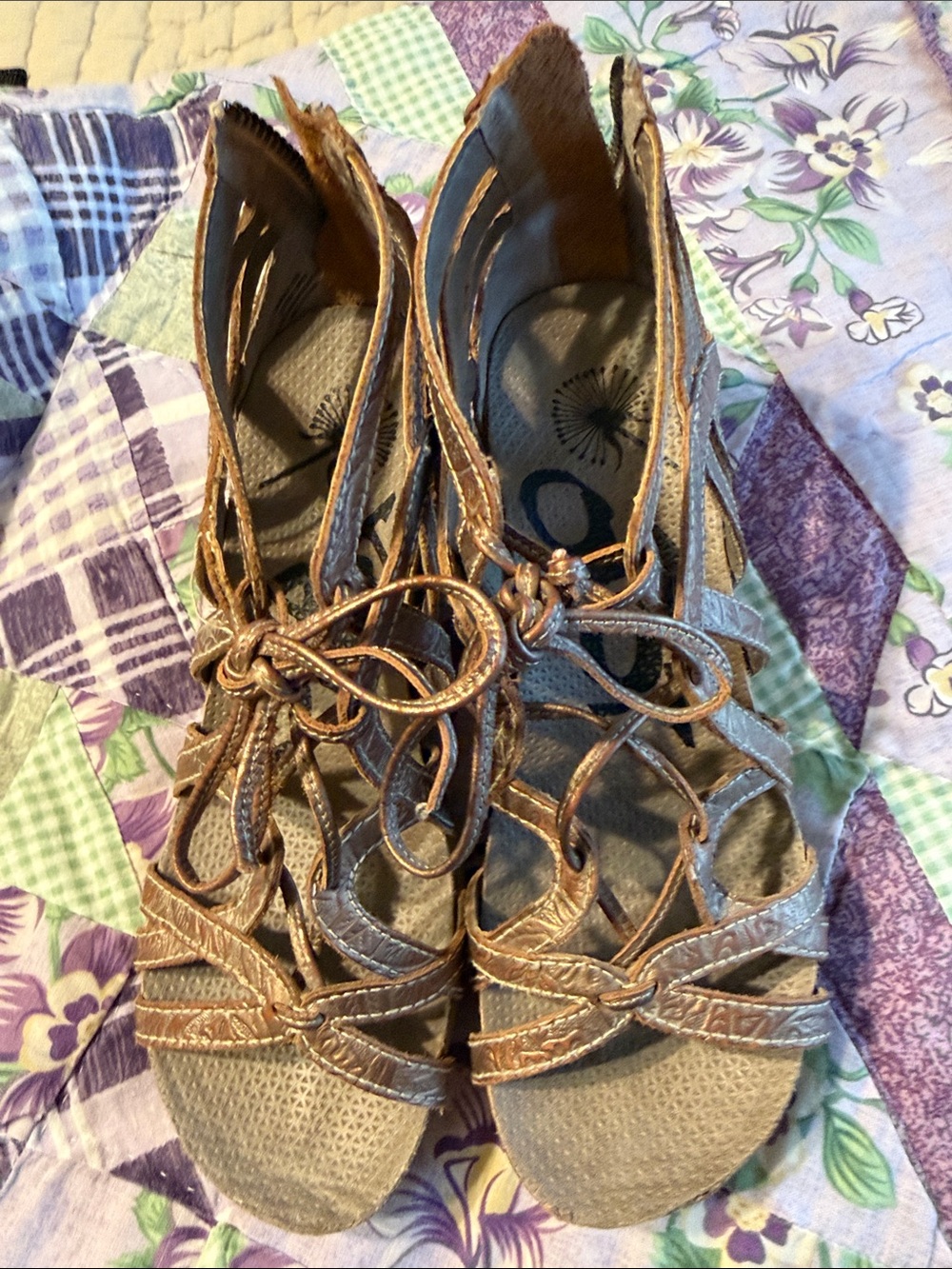 OTBT Bronze Metallic Lace-Up Gladiator Sandals